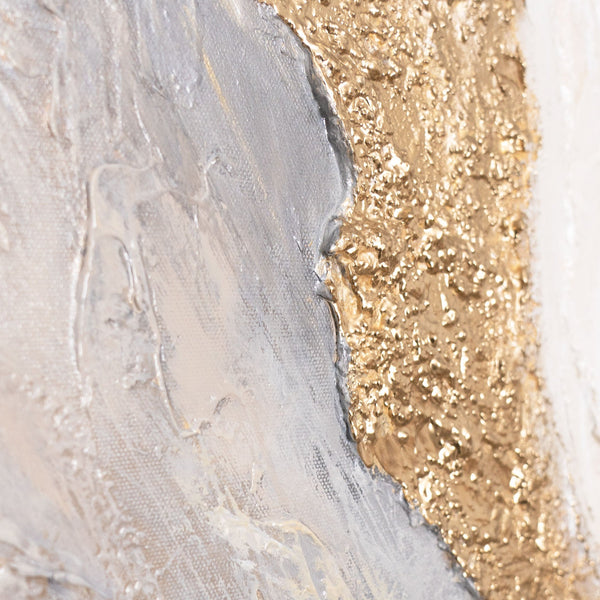 Abstraktes Kunstbild mit vertikalem Goldakzent und heller Textur