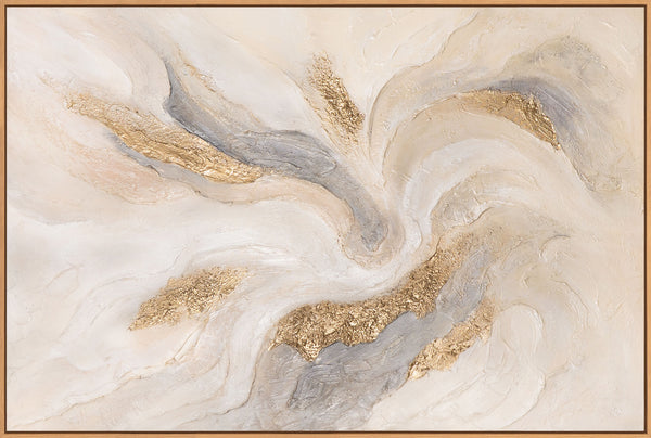 Modernes Struktur Gemälde in Naturtönen – Handgemalte Leinwandkunst mit Rahmen „Strahlende Ströme“