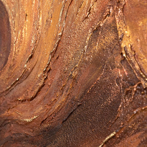 Abstrakte Leinwandkunst mit dynamischem Wirbelmuster in warmen Erdtönen