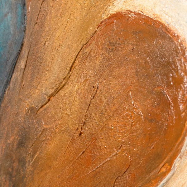 Detail des Gemäldes „Wind und Gold" – feine Goldlinien zwischen türkisen und bronzefarbenen Formen