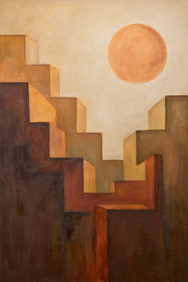 Handgemaltes Leinwandbild „Aufstieg“ – Abstrakte Kunst mit Struktur und Sonne