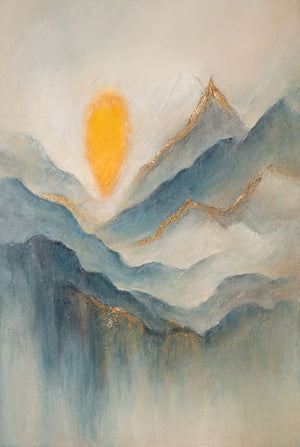 Handgemaltes Acrylbild auf Leinwand „Morgendämmerung in den Wolken“ – Moderne Wandkunst