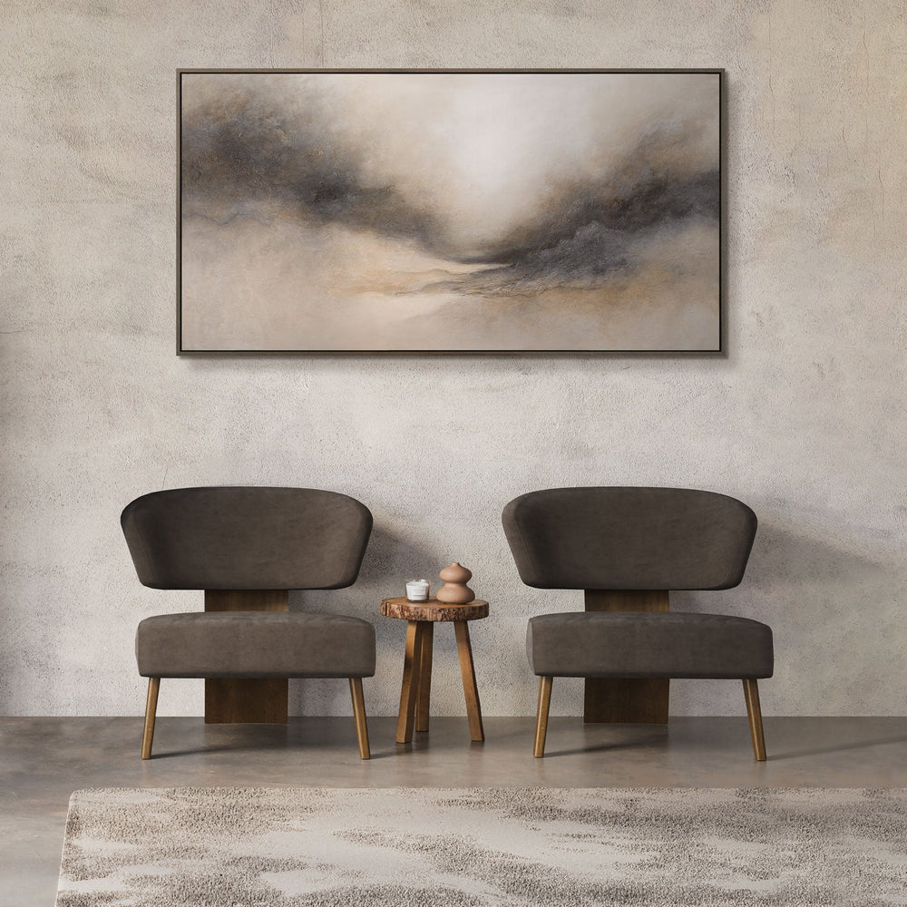 Abstraktes Acrylbild „Nebliger Morgen“ – Elegante Acrylgemälde in Beige & Grau