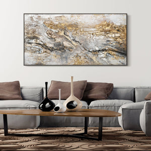 Großformatiges abstraktes Bild über Sofa in modernem Wohnzimmer