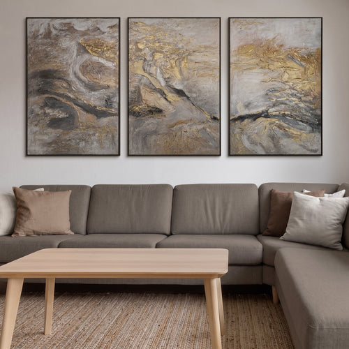 Konsonanz – Handgemaltes Leinwandbild 3-teilig als abstraktes Triptychon für moderne Wohnräume