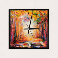 Handgemalte außergewöhnliche Wanduhr – expressive Herbstlandschaft – 35×35 cm