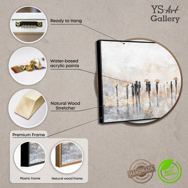 Handgemaltes abstraktes Leinwandbild „Sommerregen“ im Rahmen