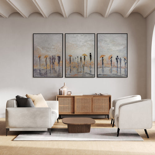 „Sommerregen“ – Handgemalte Triptychon Bilder mit elegantem schwarzem Rahmen