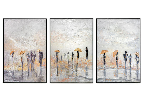 „Sommerregen“ – Handgemalte Triptychon Bilder mit elegantem schwarzem Rahmen