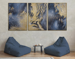 „Spiegelungen II“ – Handgemaltes Triptychon Abstrakt mit schwarz-goldenem Rahmen