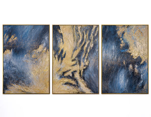 „Spiegelungen II“ – Handgemaltes Triptychon Abstrakt mit schwarz-goldenem Rahmen