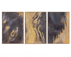 „Spiegelungen III“ – Handgemaltes Triptychon Modern mit schwarz-goldenem Rahmen