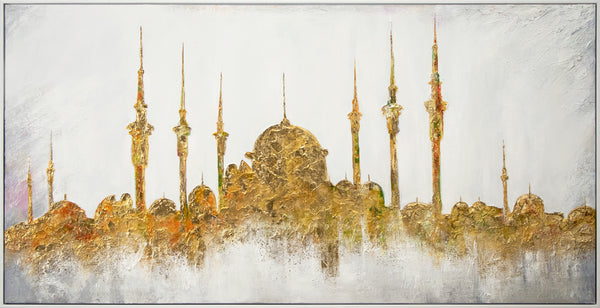 Handgemalte abstrakt Gemälde mit Goldakzenten – Moderne Kunst auf Leinwand mit Rahmen
