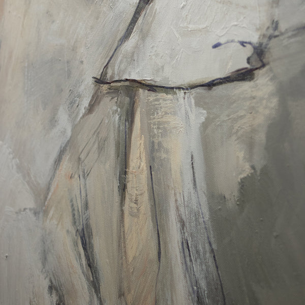 Detail der Kleidung in Acrylstruktur, beige und grau