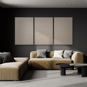 „Schleier“ – Handgemaltes Triptychon Modern mit beigem Rahmen
