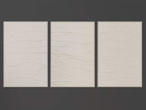 „Schleier“ – Handgemaltes Triptychon Modern mit beigem Rahmen