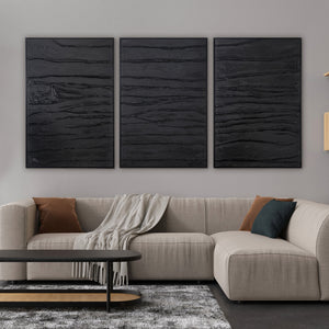„Samt“ – Handgemaltes Triptychon Modern mit schwarzem Rahmen