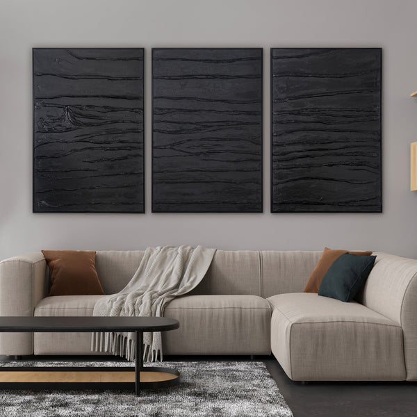 „Samt“ – Handgemaltes Triptychon Modern mit schwarzem Rahmen