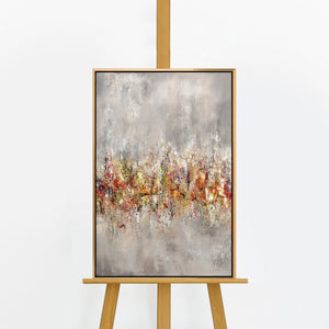 Handgemaltes Acrylbild „Heller Horizont" auf Staffelei – expressive Farben, goldener Rahmen