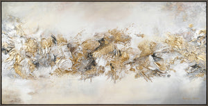 Handgemaltes abstraktes Acrylbild mit goldenen Akzenten auf Leinwand mit Rahmen