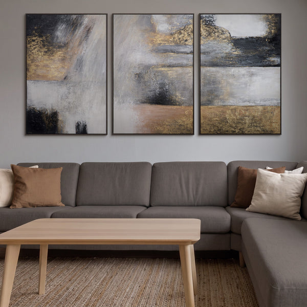 „Farbmagie“ – Handgemaltes Triptychon Modern mit grauem Rahmen