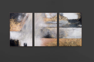 „Farbmagie“ – Handgemaltes Triptychon Modern mit grauem Rahmen