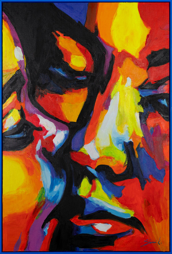 Abstrakt Gemälde mit Rahmen "Farben der Liebe" moderne Gesichter in lebhaften Farben