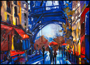 Handgemalte acrylbilder auf leinwand mit Rahmen "Straßen von Paris"