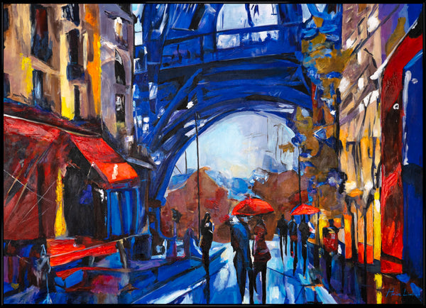 Handgemalte acrylbilder auf leinwand mit Rahmen "Straßen von Paris"
