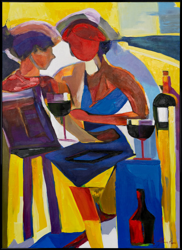 Handgemalte Bilder auf Leinwand mit Rahmen "Farbenfroher Abend"