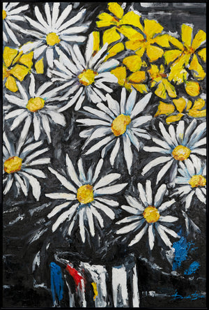 Handgemalte Acrylbilder Blumen modern mit Rahmen "Schneeweiße Margeriten"