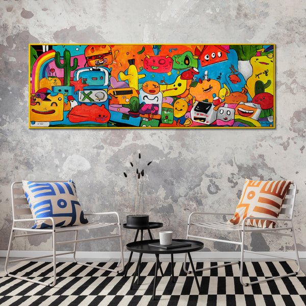 Gemälde im Wohnzimmer auf grauer Wand