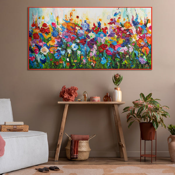 Moderne Gemälde "Blumige Farben" mit Rahmen Bilder Wohnzimmer