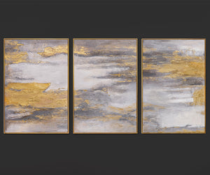 „Sanfter Zeitfluss“ – Handgemaltes Triptychon Abstrakt mit goldenem Rahmen