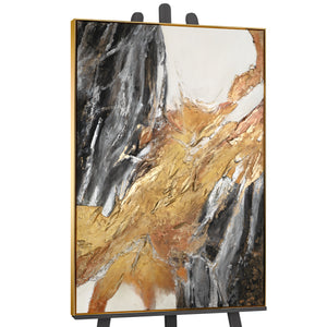 Wandbilder Wohnzimmer Modern Acryl Malerei mit Rahmen - Goldene Symphonie