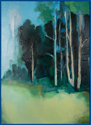 Handgemalte Acrylbilder im Rahmen "Ruhiger Wald" Verträumte Landschaft