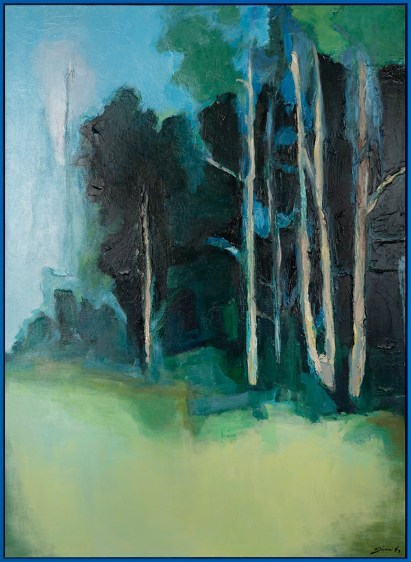 Handgemalte Acrylbilder im Rahmen "Ruhiger Wald" Verträumte Landschaft
