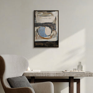 Geometrisches Wandbild „Geometrische Farben" im modernen Wohnzimmer – minimalistische Wanddeko in Beige und Blau