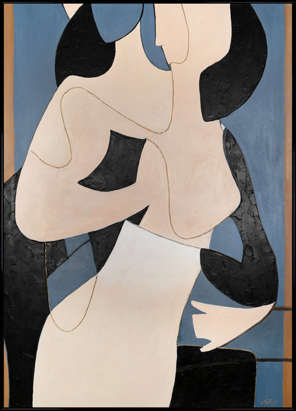 Bilder mit Rahmen abstrakt Handgemaltes Kunstwerk mit zwei Figuren Gestreifte Symphonie