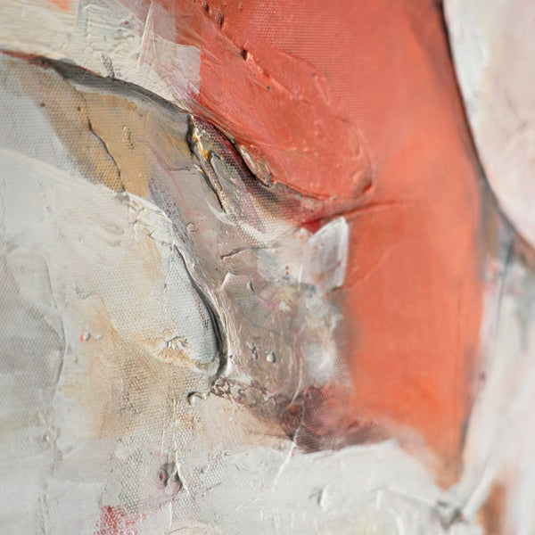 Detail des Gemäldes „Abstrakte Silhouette" – expressiver Farbauftrag in Terrakotta, Rosa und Grün