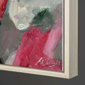 Handgemaltes figuratives Acrylbild „Abstrakte Silhouette" – Frauensilhouette in Weiß & Terrakotta, 60x40 cm mit beigem Rahmen