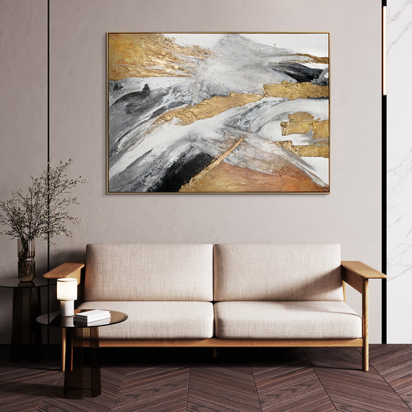 Abstrakte Kunst "Goldene Symphonie" mit Rahmen Wanddeko Wohnzimmer