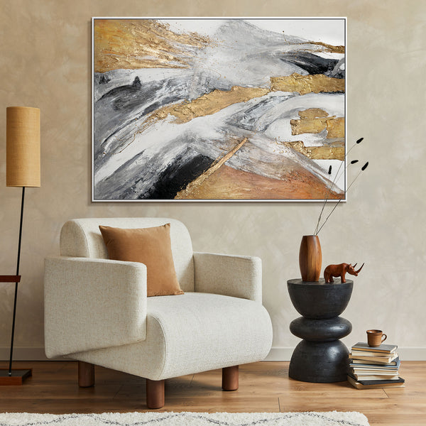 Abstrakte Kunst "Goldene Symphonie" mit Rahmen Wanddeko Wohnzimmer