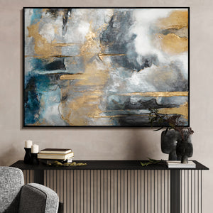 Abstrakte Kunst "Goldene Konsonanzen" mit Rahmen Bild Wohnzimmer