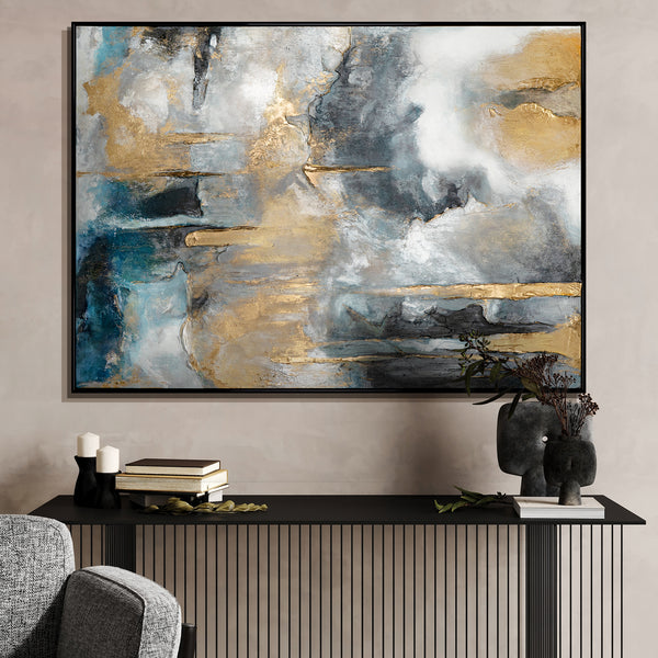 Abstrakte Kunst "Goldene Konsonanzen" mit Rahmen Bild Wohnzimmer