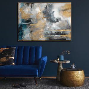 Abstrakte Kunst "Goldene Konsonanzen" mit Rahmen Bild Wohnzimmer