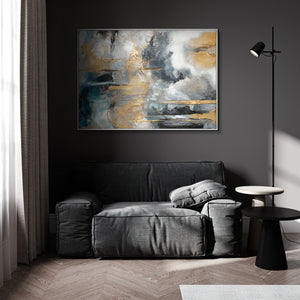 Abstrakte Kunst "Goldene Konsonanzen" mit Rahmen Bild Wohnzimmer