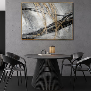 Abstrakte Leinwandkunst mit goldenen Akzenten mit Rahmen Goldener Strich