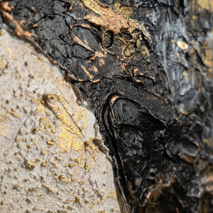 Handgemaltes Wandbild „Baum des Reichtums" – goldener Lebensbaum in Gold, Schwarz und Weiß