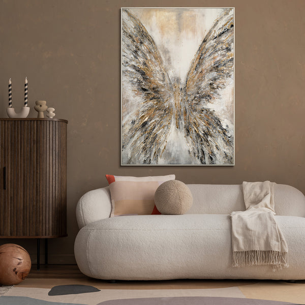 Gemälde malen abstrakt Schmetterling mit Rahmen Goldene Flügel Leinwandbilder Wohnzimmer